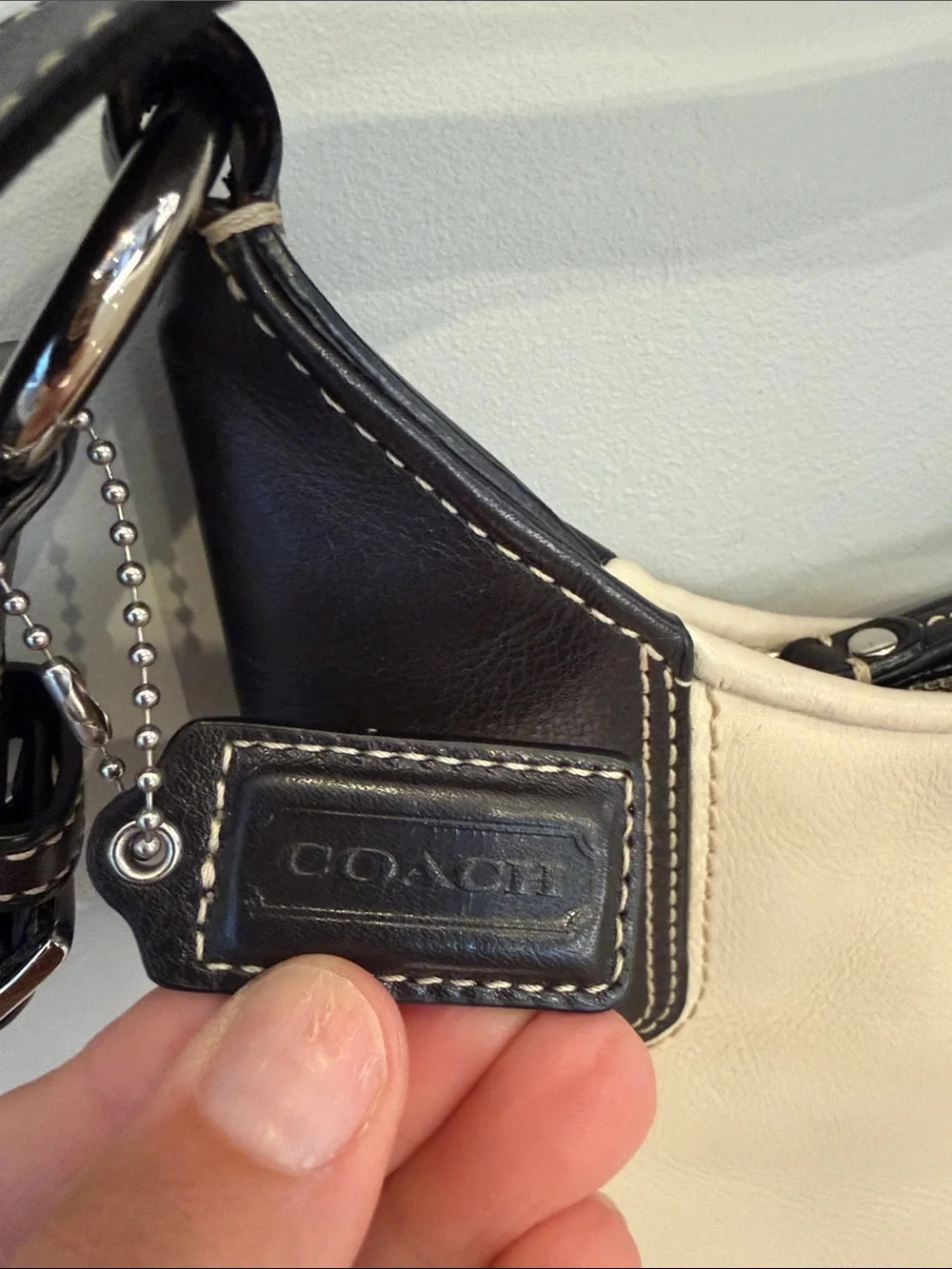 Coach Cream and Black Leather Hobo Bag, Coach Shoulder Bag, Neutral Coach Bag